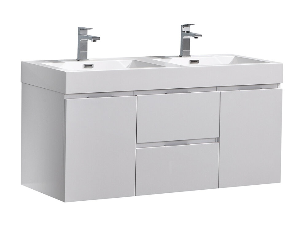 48'' Wall Mounted Double Bathroom Vanity with Plastic Vanity Top