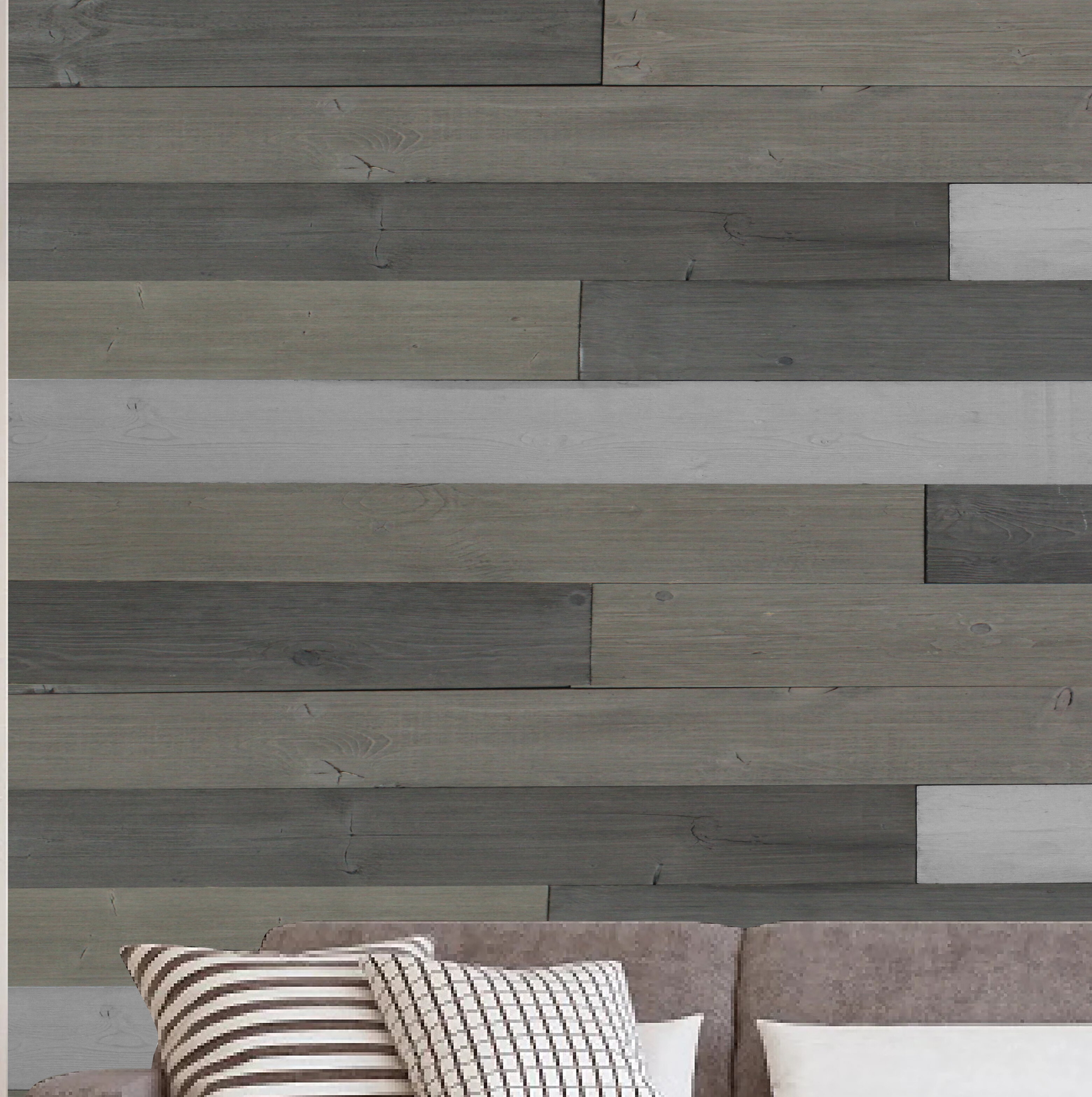 5" x 46.5" Peel and Stick Shiplap Wall Paneling in Gray