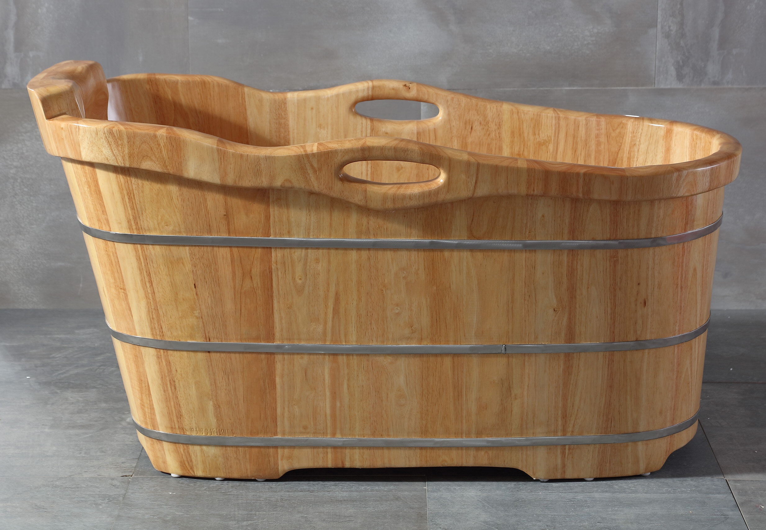 57.13'' x 26.75'' Freestanding Soaking Natural Wood Bathtub