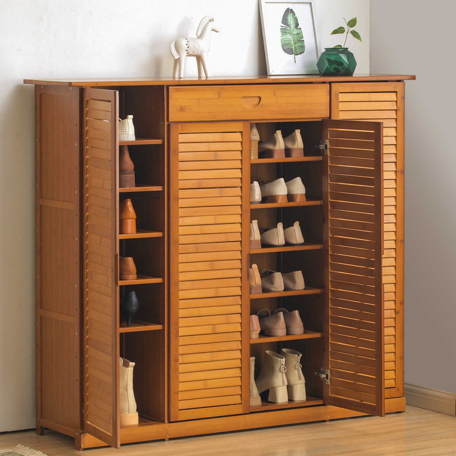 Shoe Cabinet with Metal Legs, Free Standing Shoe Storage Shelve