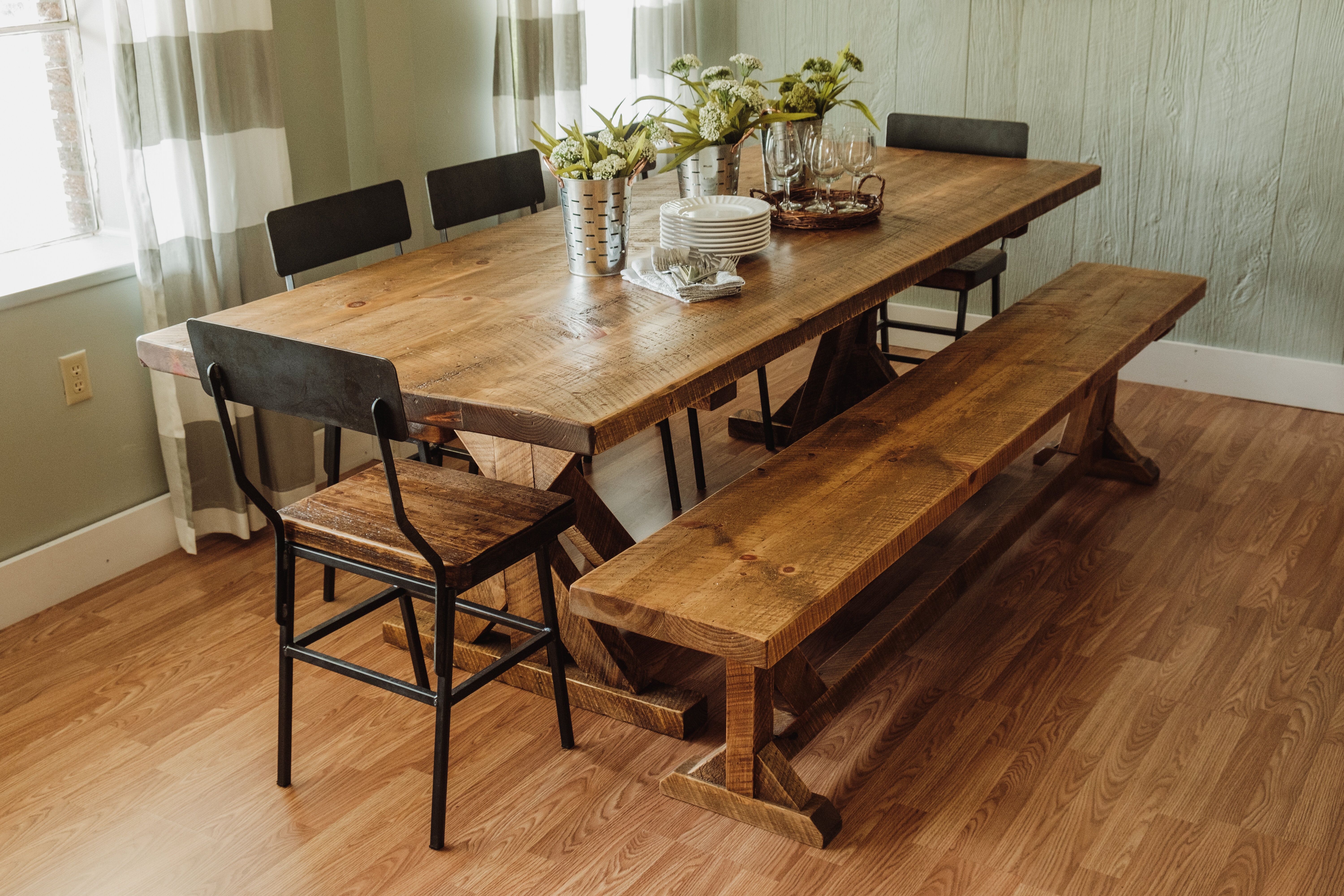 96'' Pine Solid Wood Trestle Dining Table