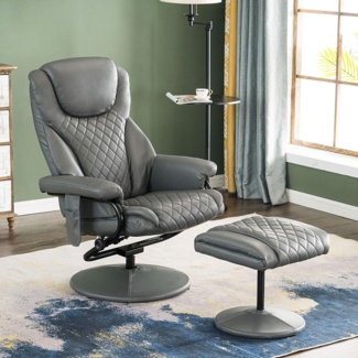 Aashka Vegan Leather Swivel Recliner with Ottoman