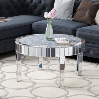 Abheer Diamonds Mirrored 4 Legs Glass Round Coffee Table
