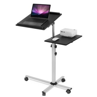 Unicoo- Height Adjustable Sit Stand Workstation, Mobile Standing Desk, Rolling Presentation Cart, Stand Up Computer Desk with du