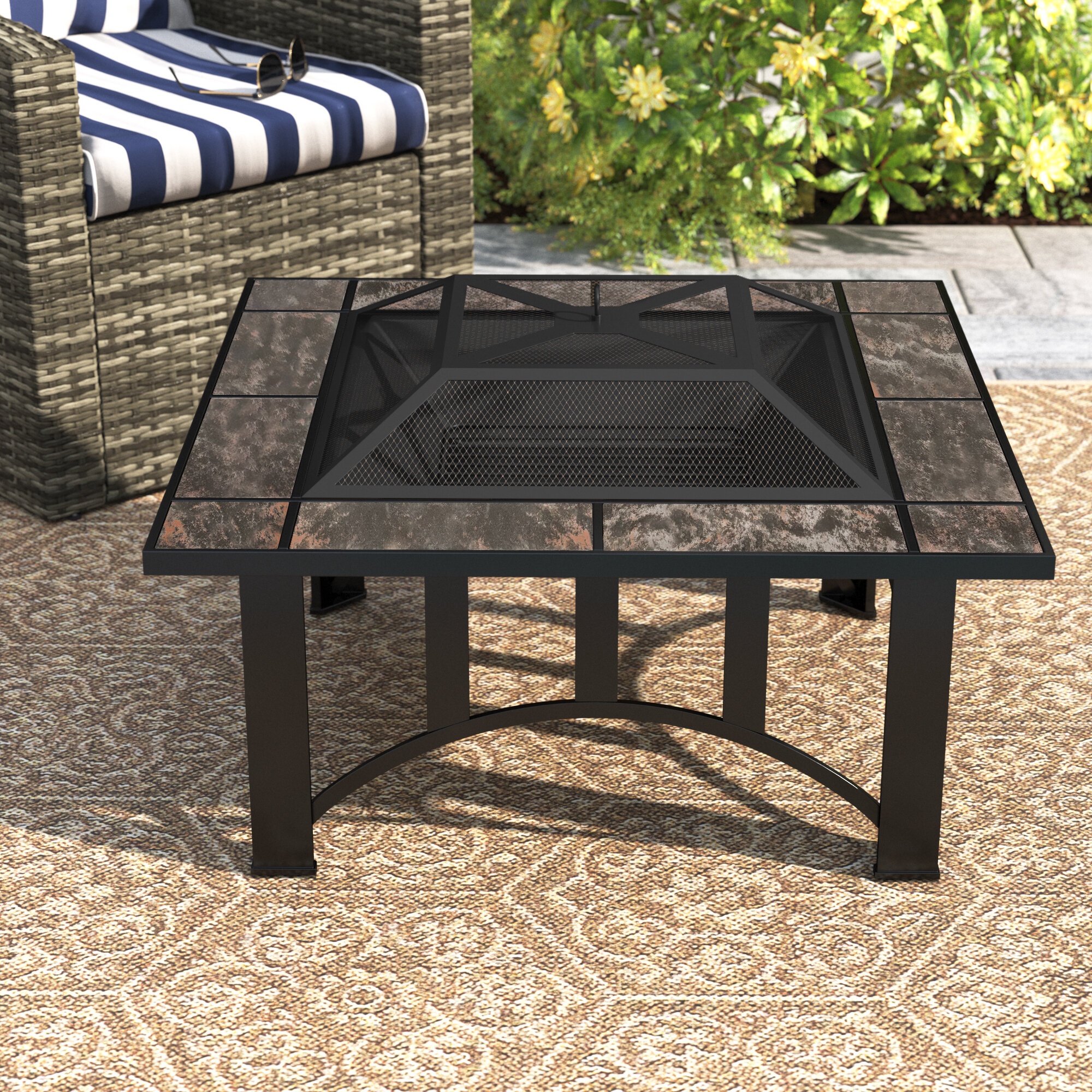 Adley 20'' H x 33'' W Steel Wood Burning Outdoor Fire Pit Table with Lid