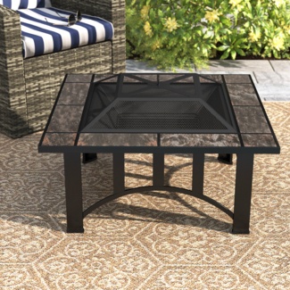 Adley 20'' H x 33'' W Steel Wood Burning Outdoor Fire Pit Table with Lid