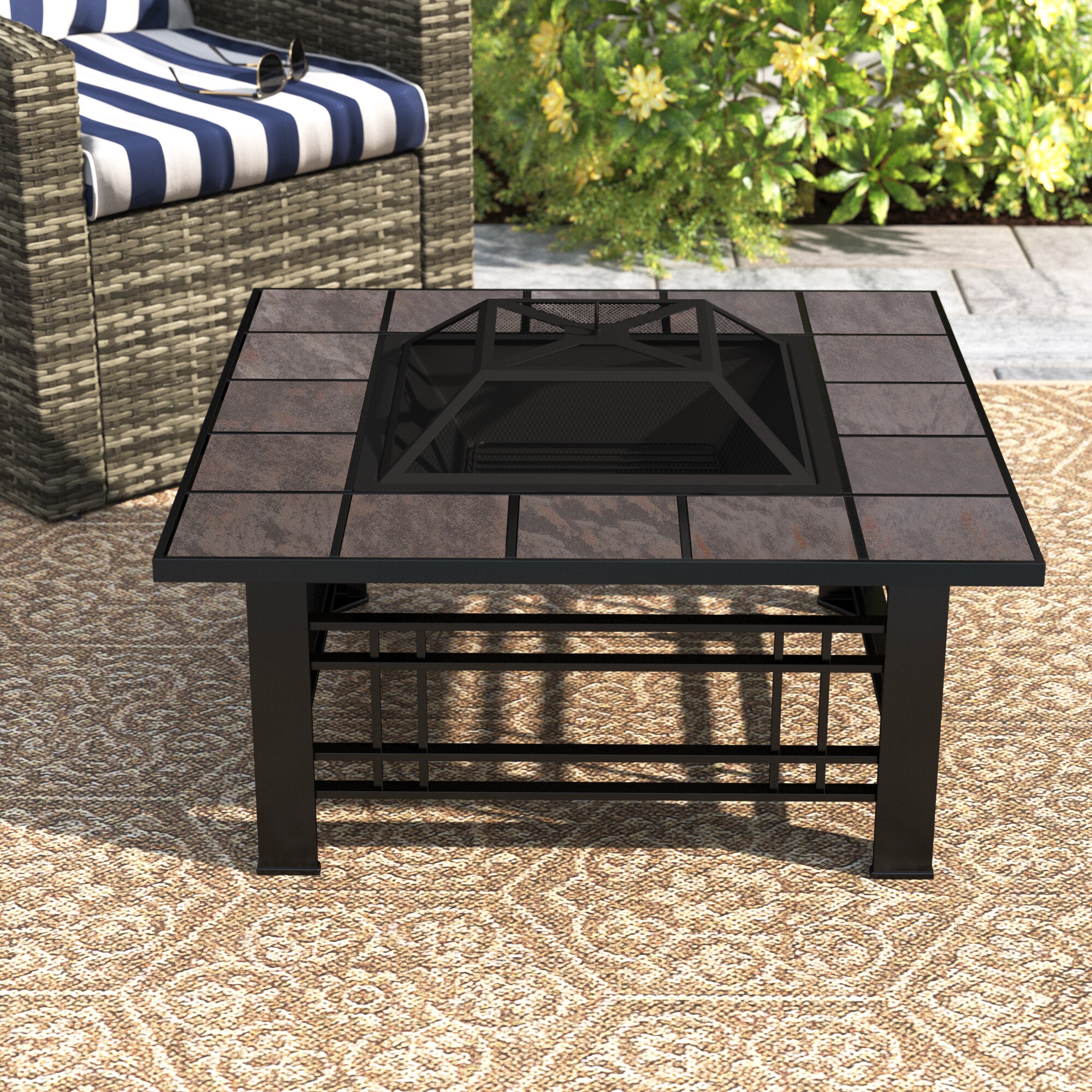 Adreanna 19.5'' H x 32'' W Steel Wood Burning Outdoor Fire Pit Table with Lid