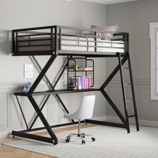 Ahmed Full Metal Loft Bed with Built-in-Desk by Etta Avenue™ Teen