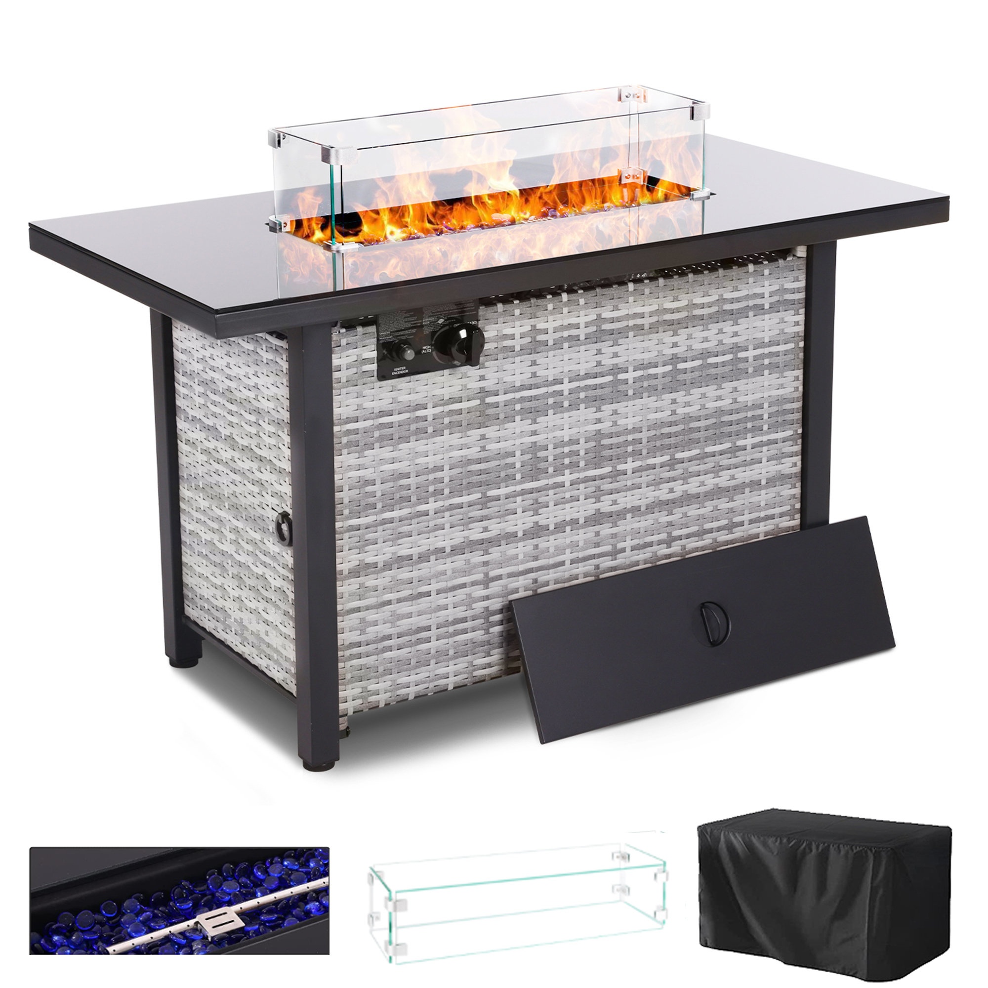 Ahzaria 25'' H x 43'' W Polyresin Propane Outdoor Fire Pit Table with Lid