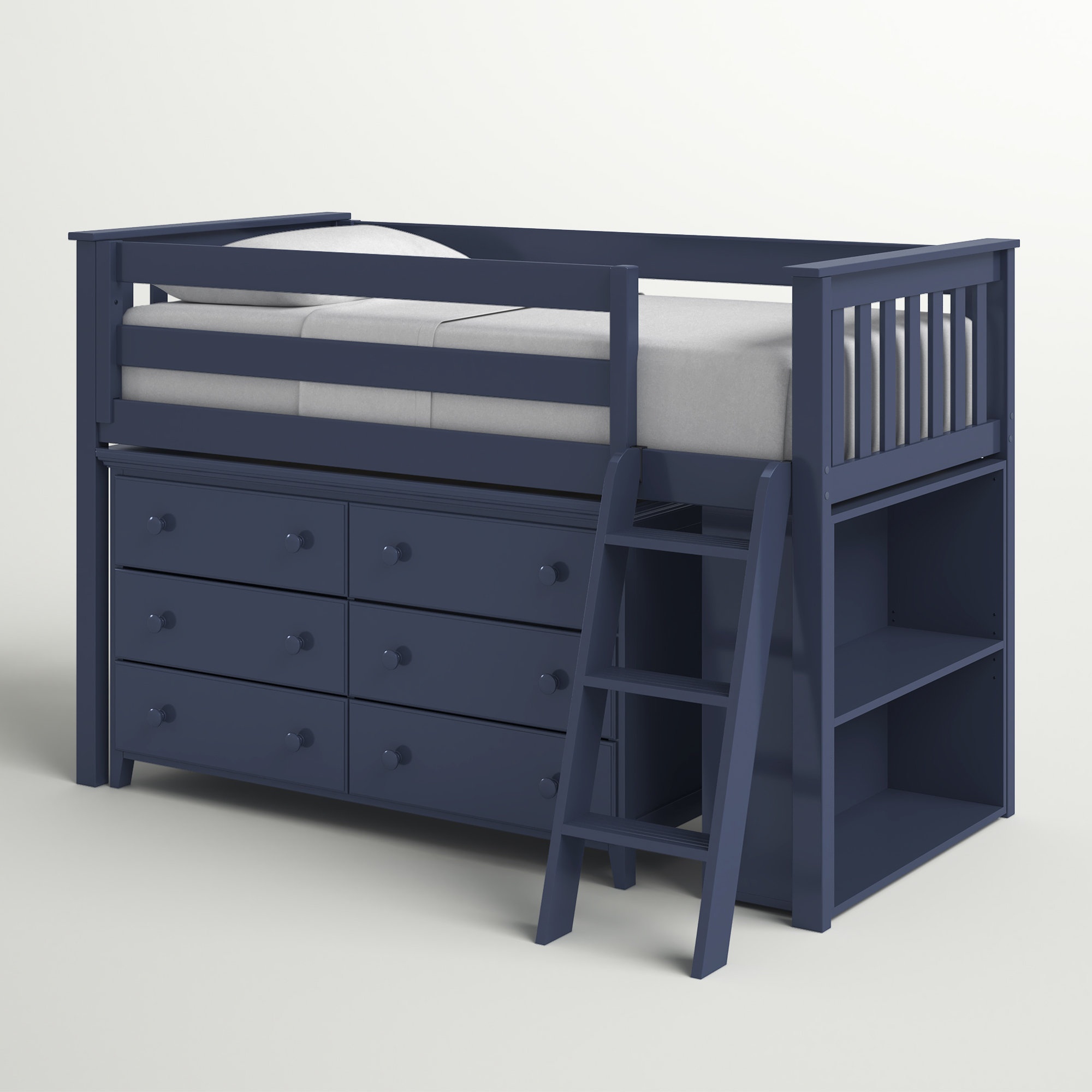 Tressa twin low loft bed with drawers and deals shelves