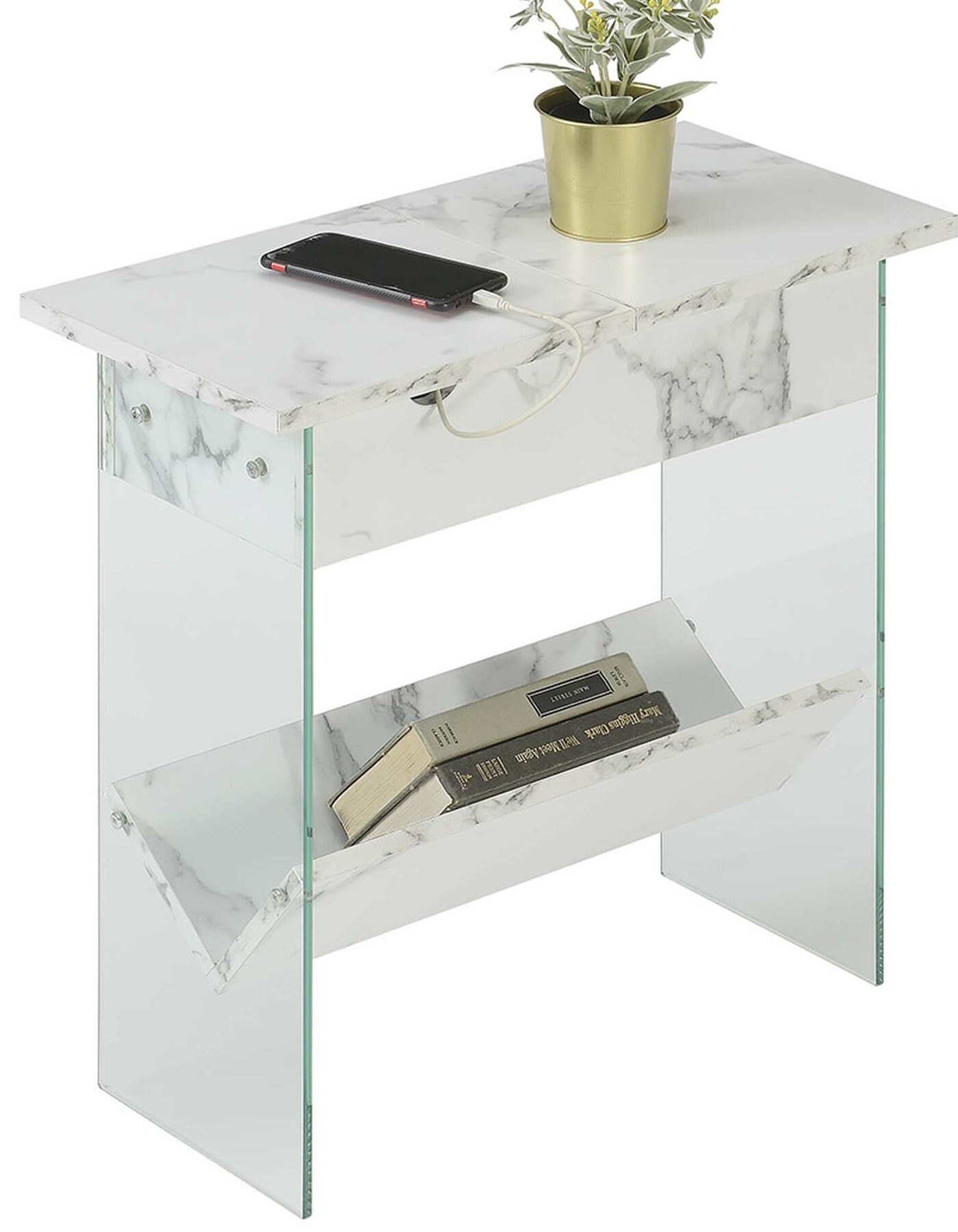 Allegonda 23.75'' Tall Sled End Table and Built-In Outlets