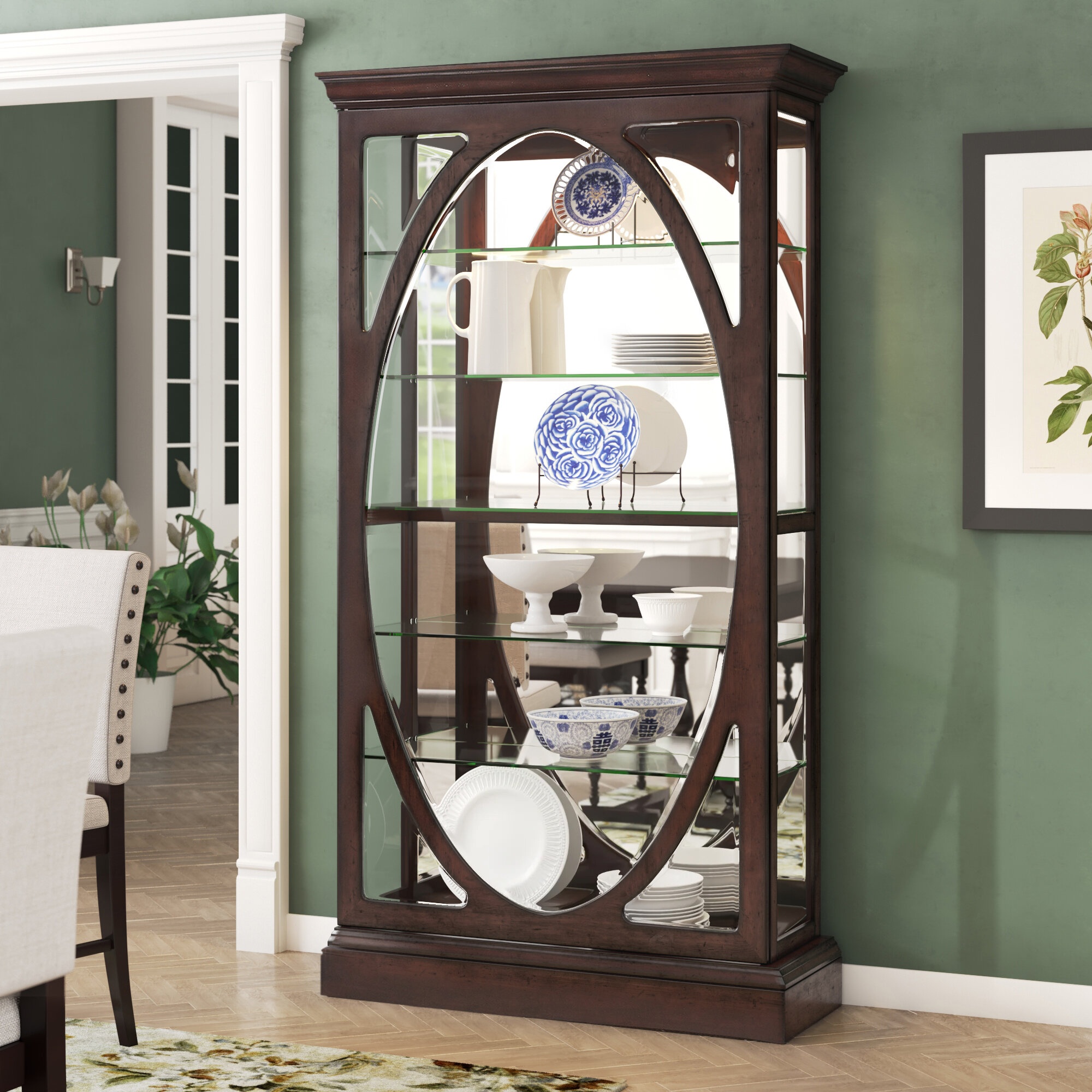 Alohilani 43'' Wide Mirrored Back Curio Cabinet with Lighting