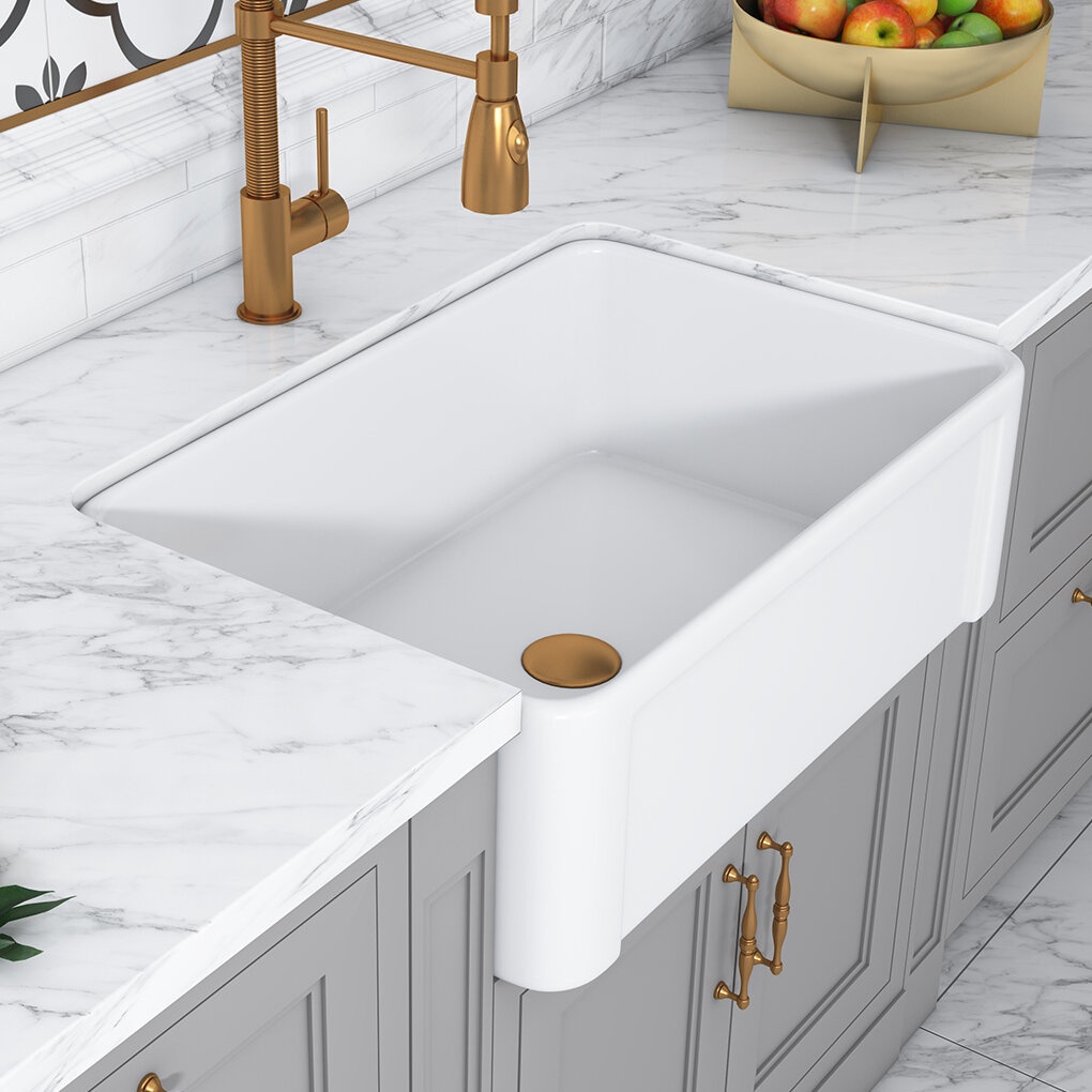 KRAUS Bellucci 33-inch Granite Quartz Composite Farmhouse Flat Apron Front  Single Bowl Kitchen Sink with CeramTek in White 