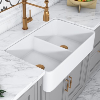 Altair Trieste 19.7'' W Double Bowl Ceramic Farmhouse Kitchen Sink