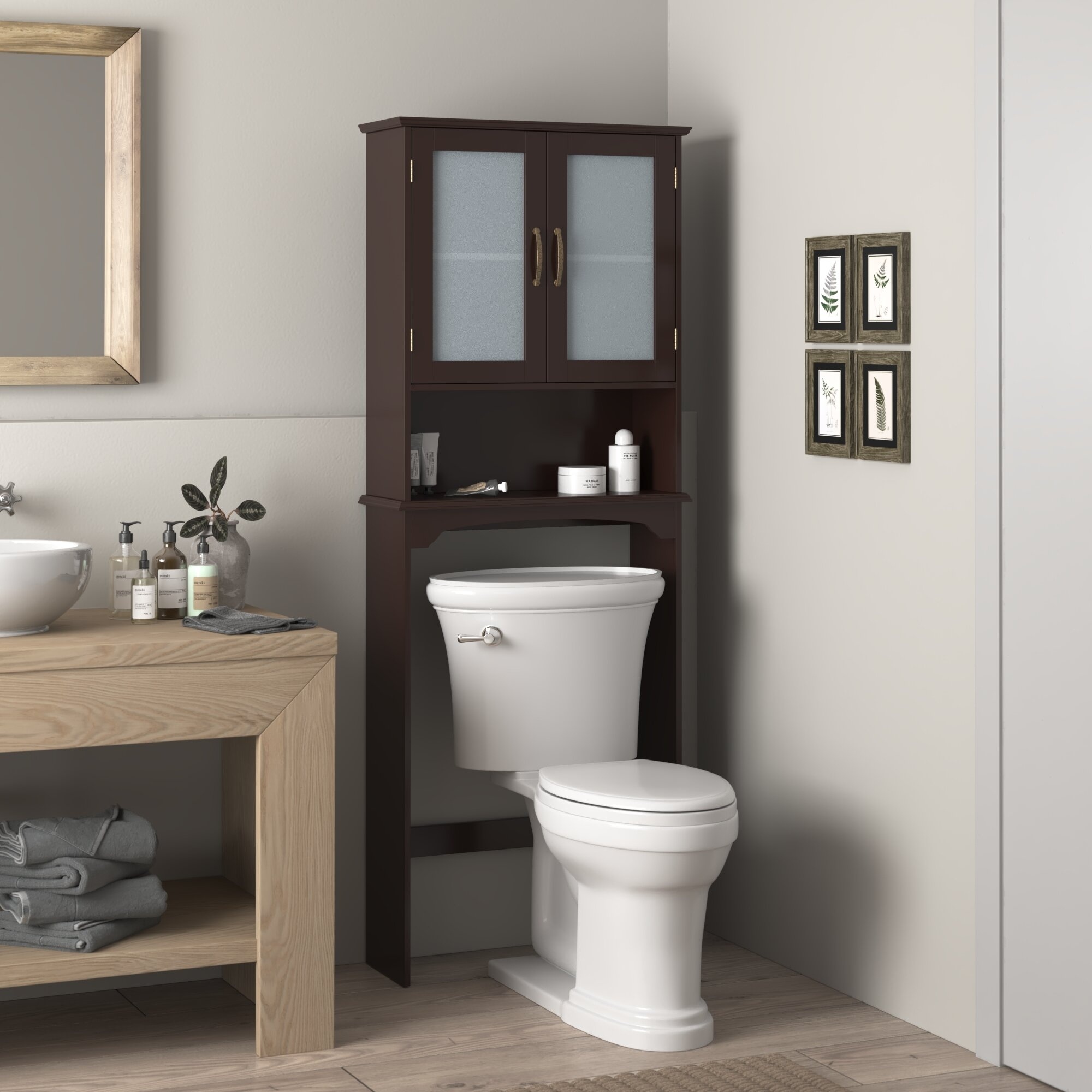 Solid Wood Over The Toilet Storage Shelf Bathroom Organizer Space Saver  Brown