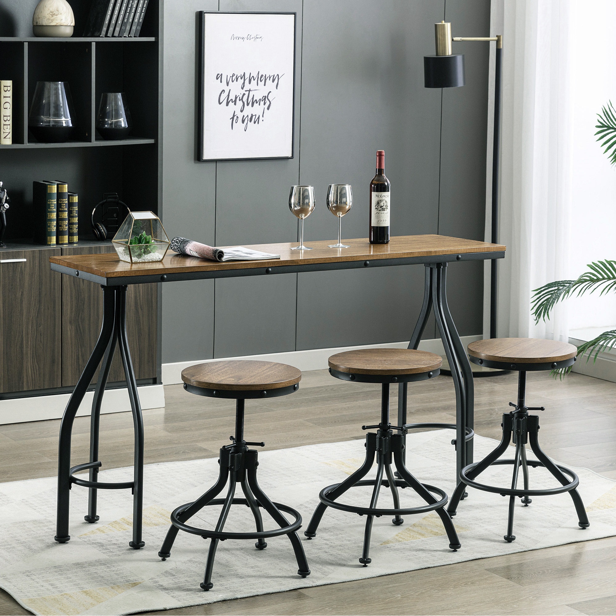 Ambrey 3-Person 60 in. Counter Height Bar Table Dining Set with Swivel Adjustable Height Bar Stools