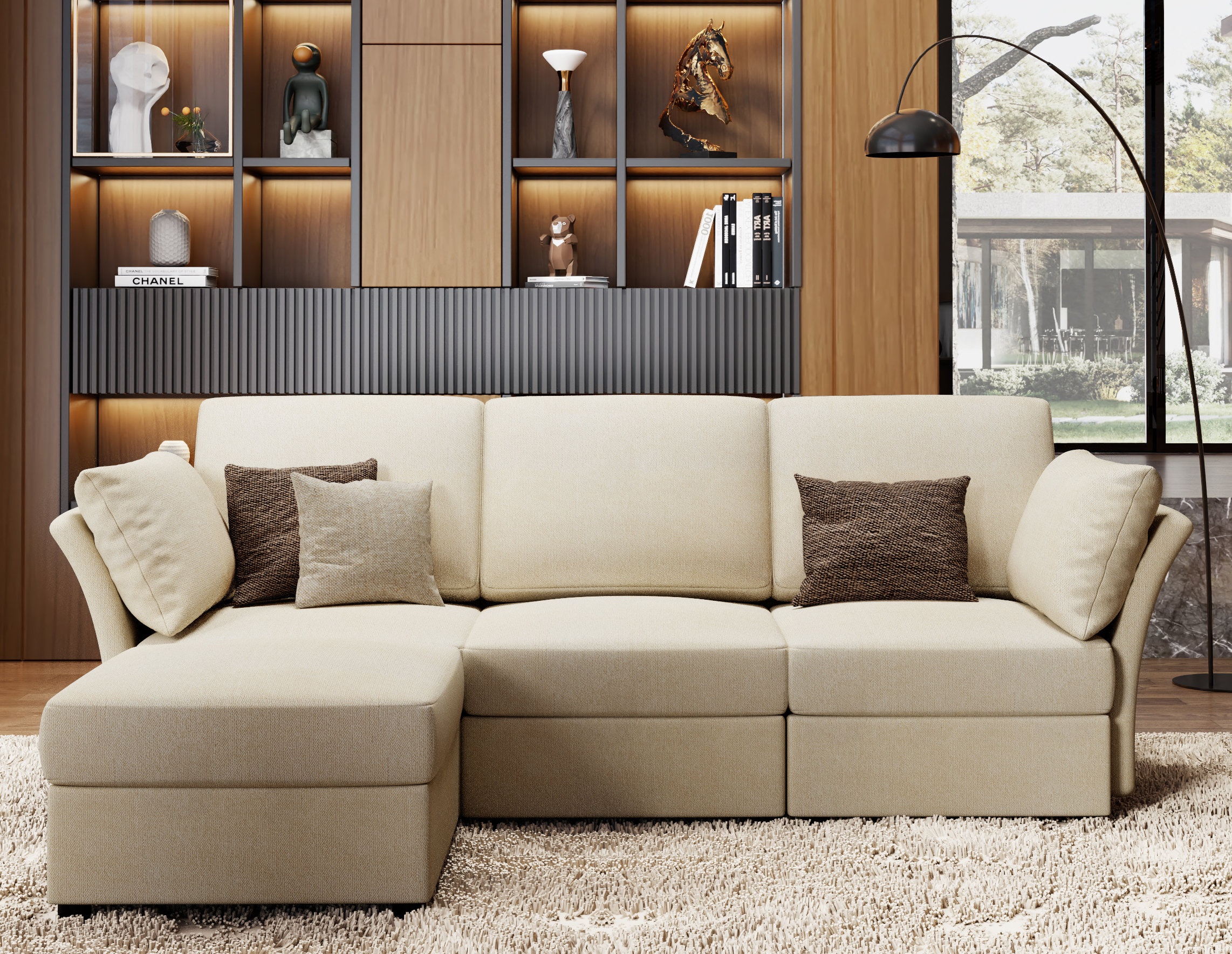 AMERLIFE Sectional Sofa- 4 Seat Sofa Couch for Living Room
