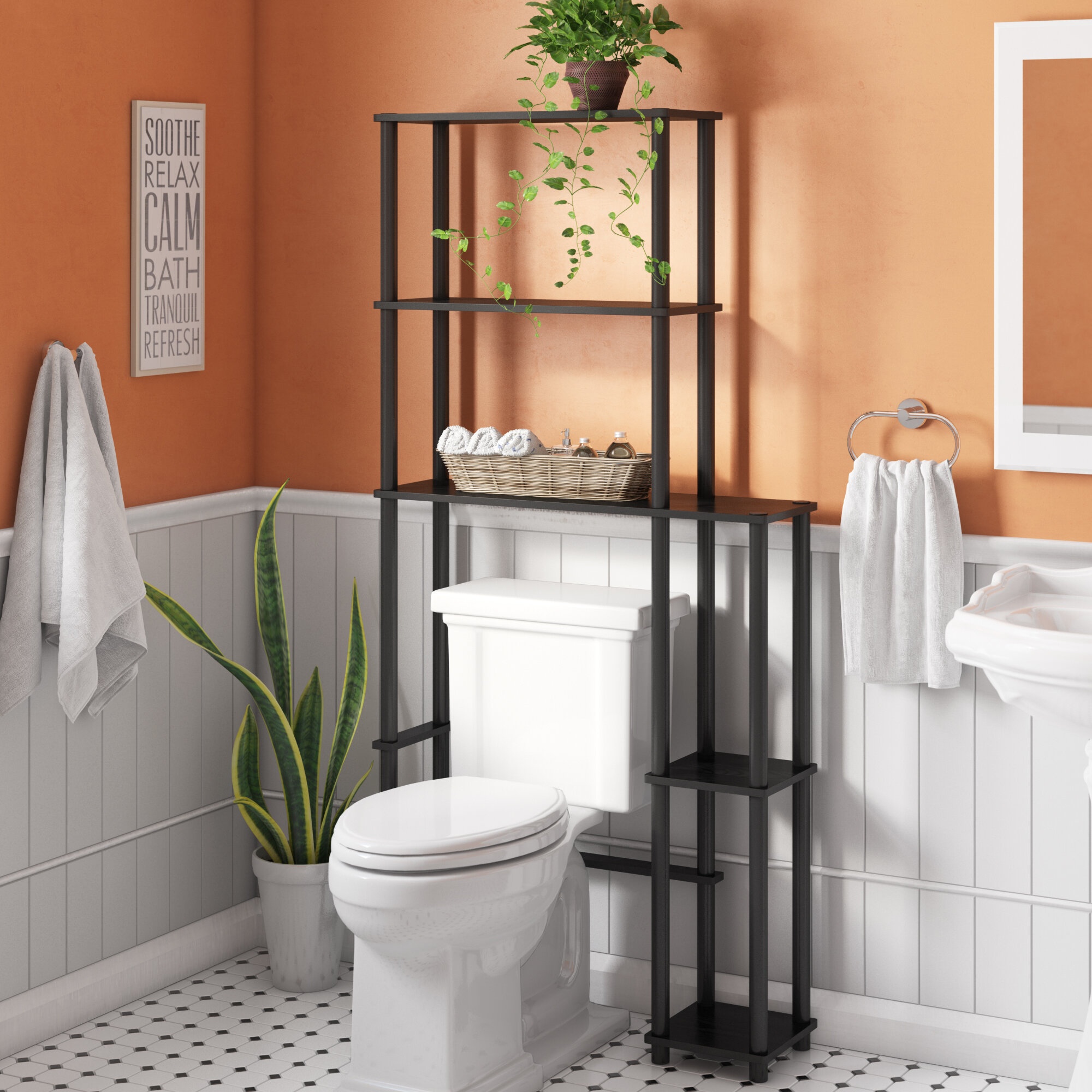 Utex 3 Tier Bathroom Shelf Wall Mounted with Towel Hooks, Bathroom Organizer Shelf Over The Toilet (Espresso)