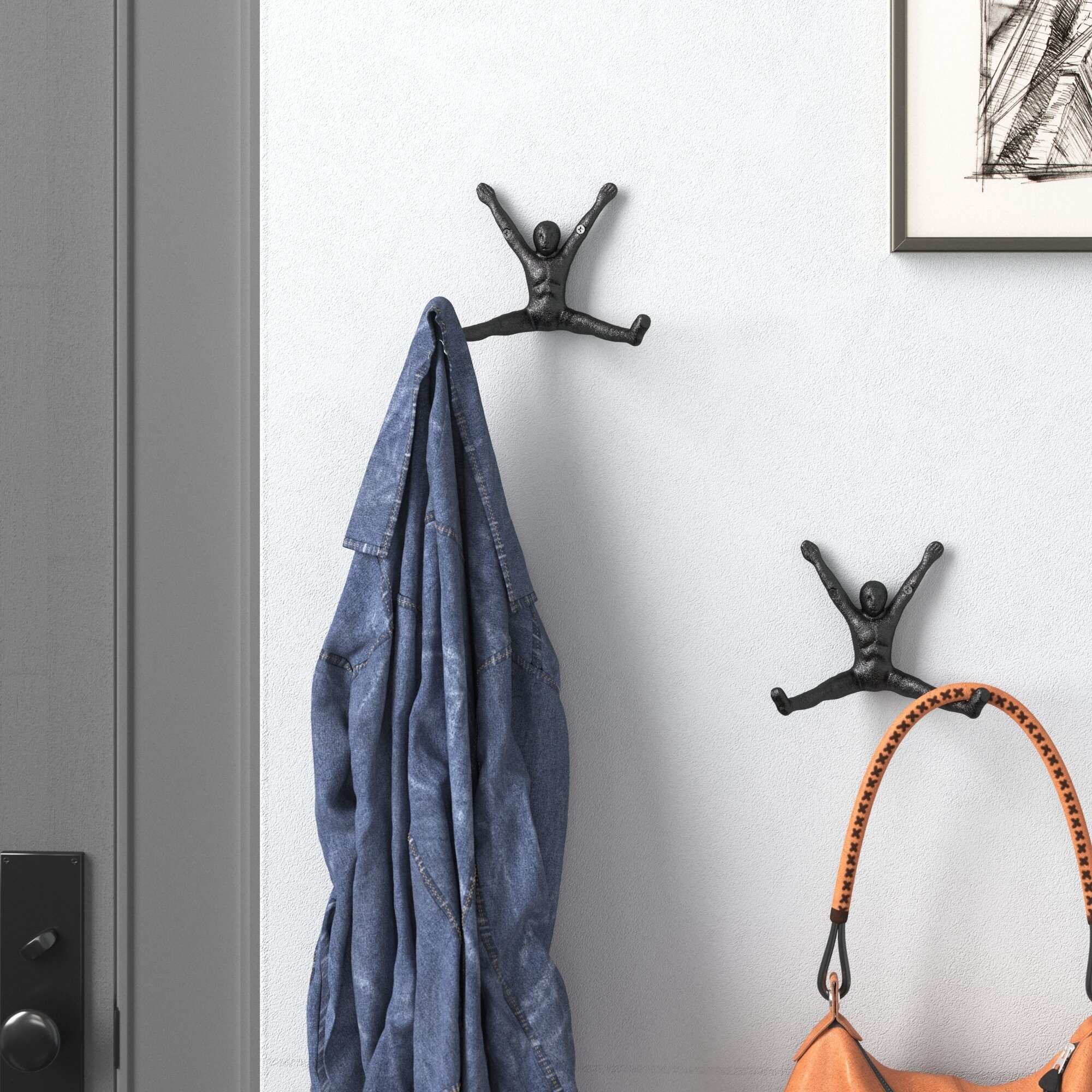 4 Pack Large Wall Hooks For Hanging Heavy Duty, Black Coat Hooks For Wall,  Coat Hanger Hooks Wall Mounted, Wall Mounted Bag Hooks, Screw In Hooks