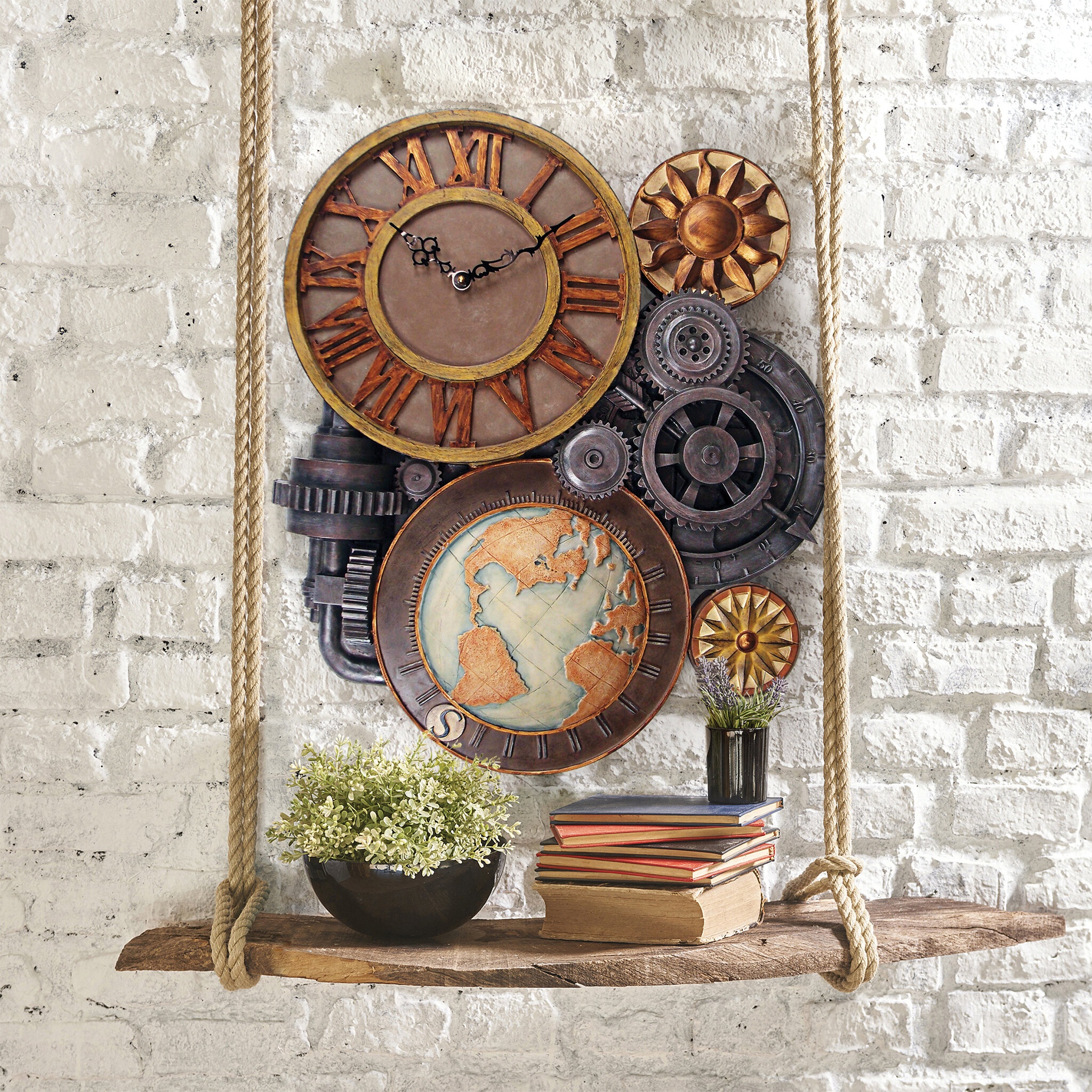 Wooden Wall Clock Vintage Gear Clock Us Style Living Room Wall