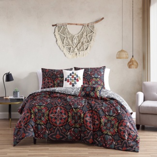 Bebejan Vivvie Red 100% Cotton 230 Thread Count 5 Pieces Reversible Comforter Set