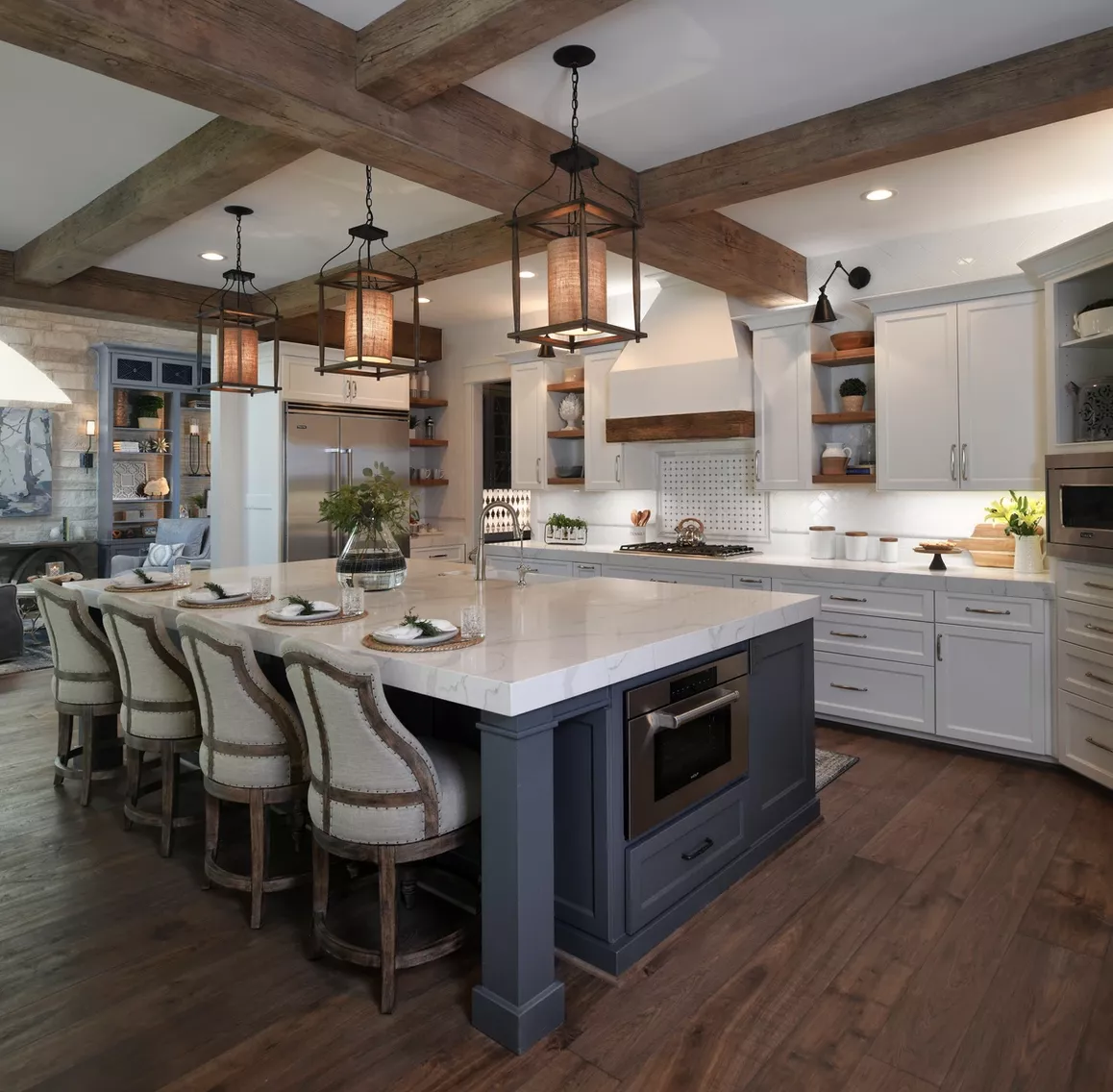 Blue and wood rustic kitchen