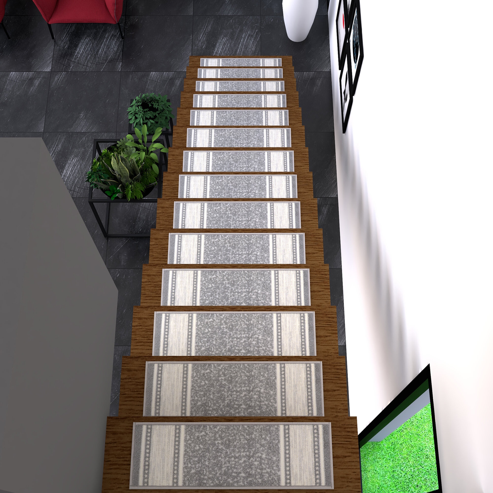 Bordered Design Stair Treads, Chocolate Brown, 7 Pack