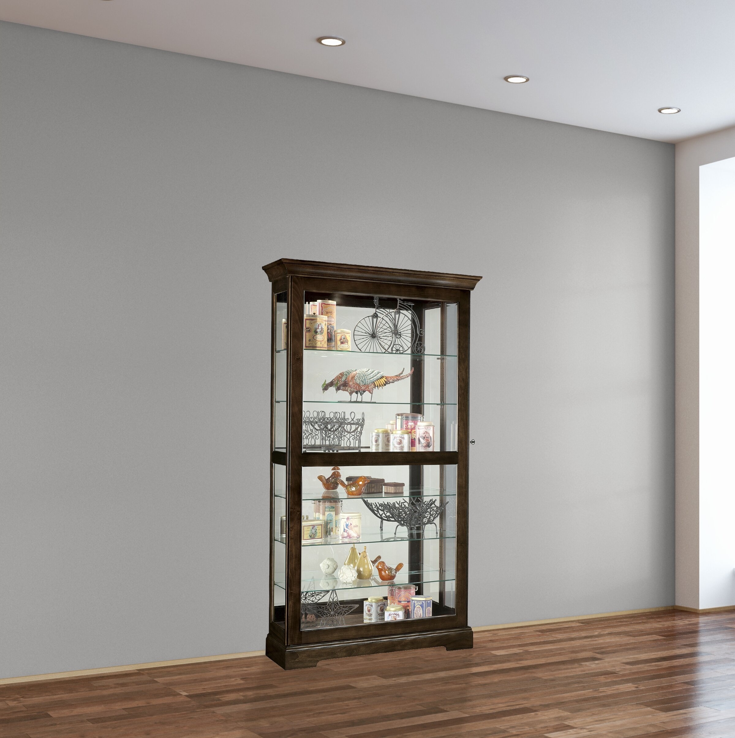 Brame 42.5'' Wide Mirrored Back Curio Cabinet with Lighting