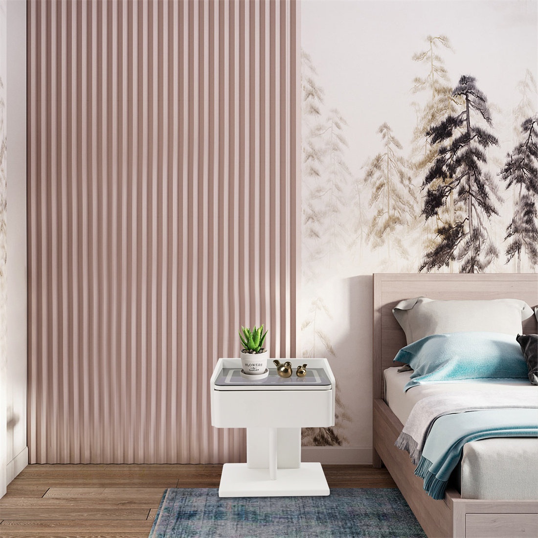 Branshed Nightstands End Table With LED light USB Charging Port