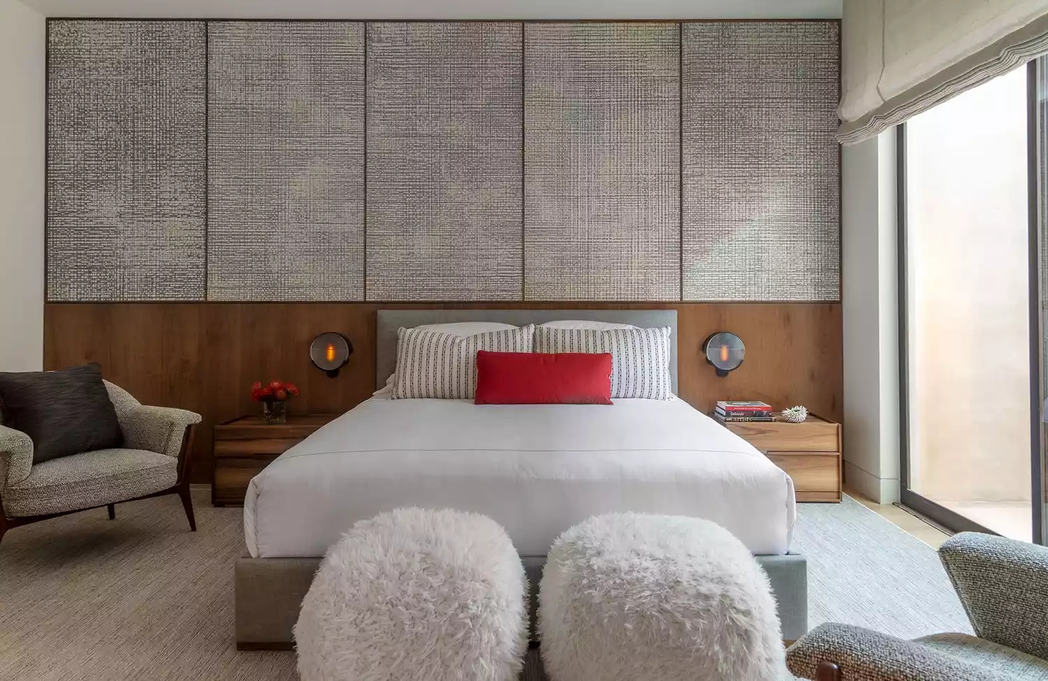 Bright and airy bedroom with floor-to-ceiling windows