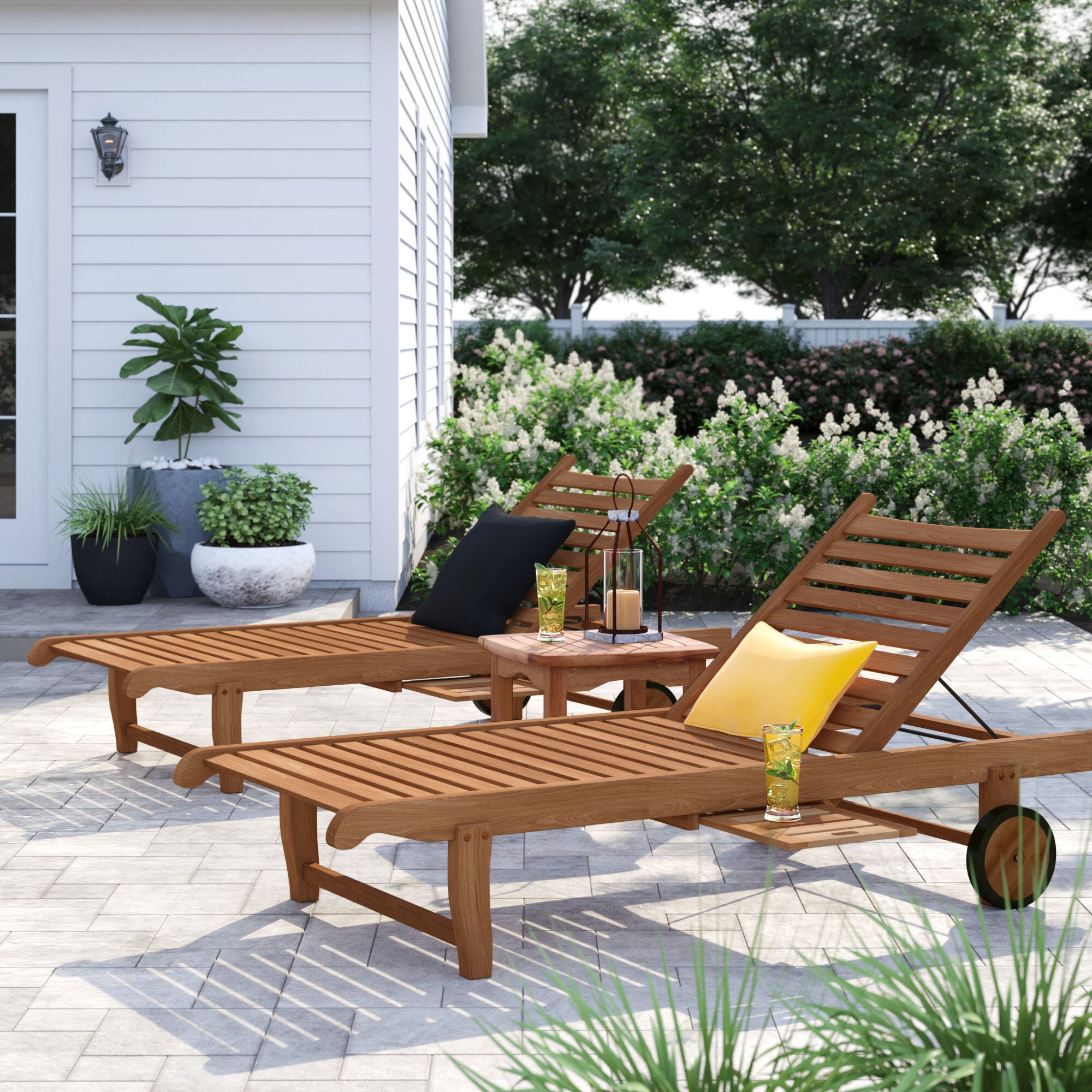 Brighton Long Reclining Teak Chaise Lounge Set