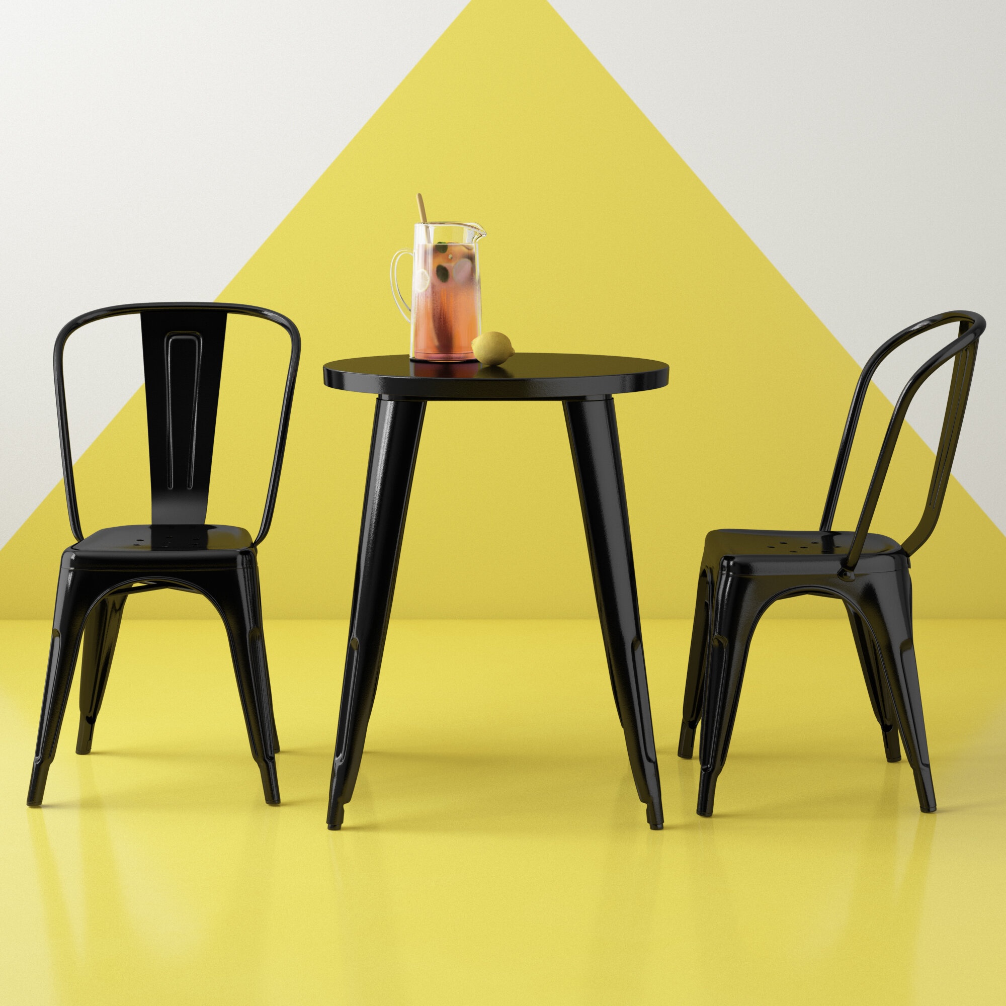 Brinson 30'' Round Metal Indoor-Outdoor Table Set with 2 Cafe Chairs