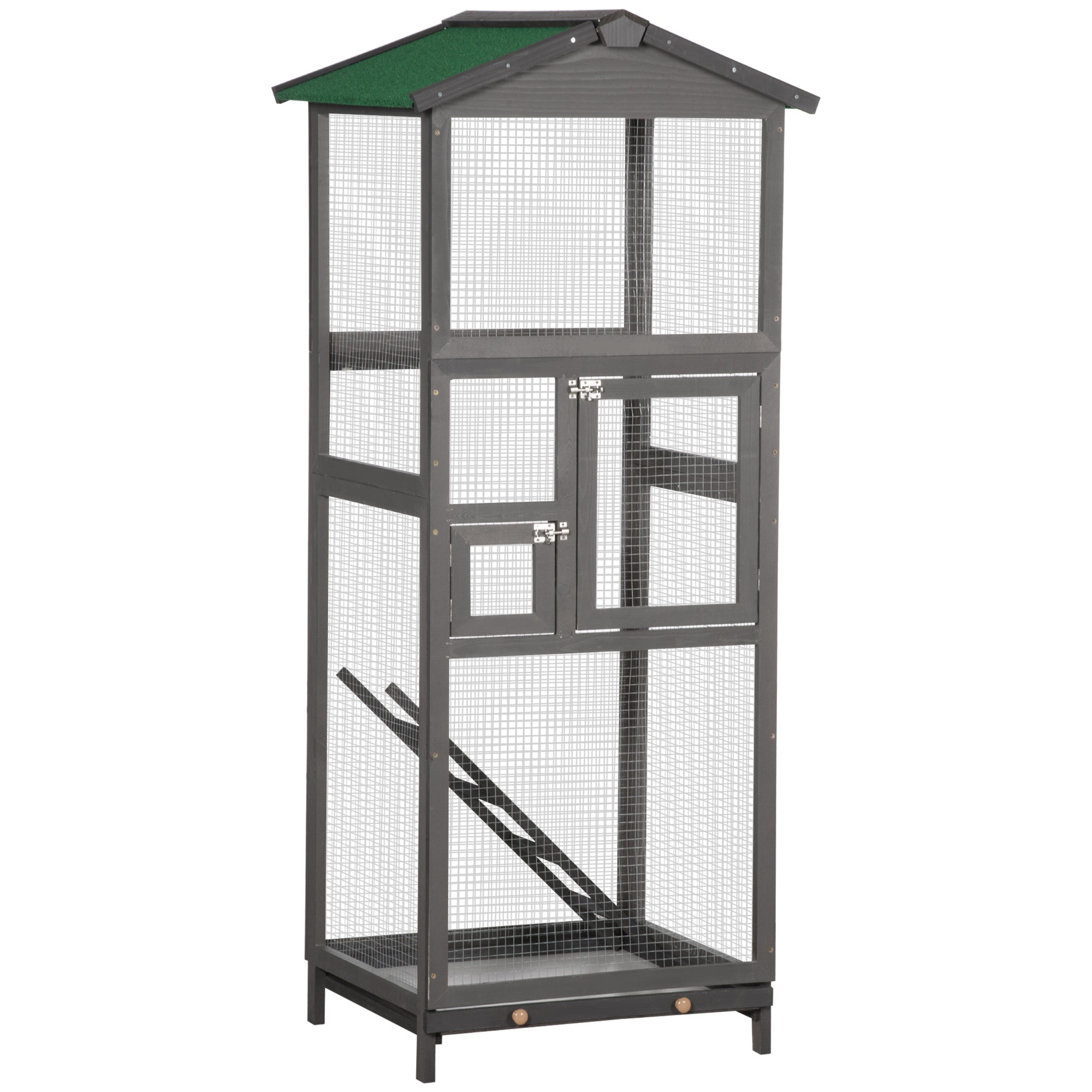 Broņislavs 26.75'' Wood Pointed Top Floor Bird Cage