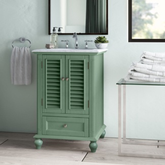 Cabott 24'' Free-standing Single Bathroom Vanity with Marble Vanity Top