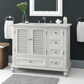 Cabott 42'' Free-standing Single Bathroom Vanity with Marble Vanity Top