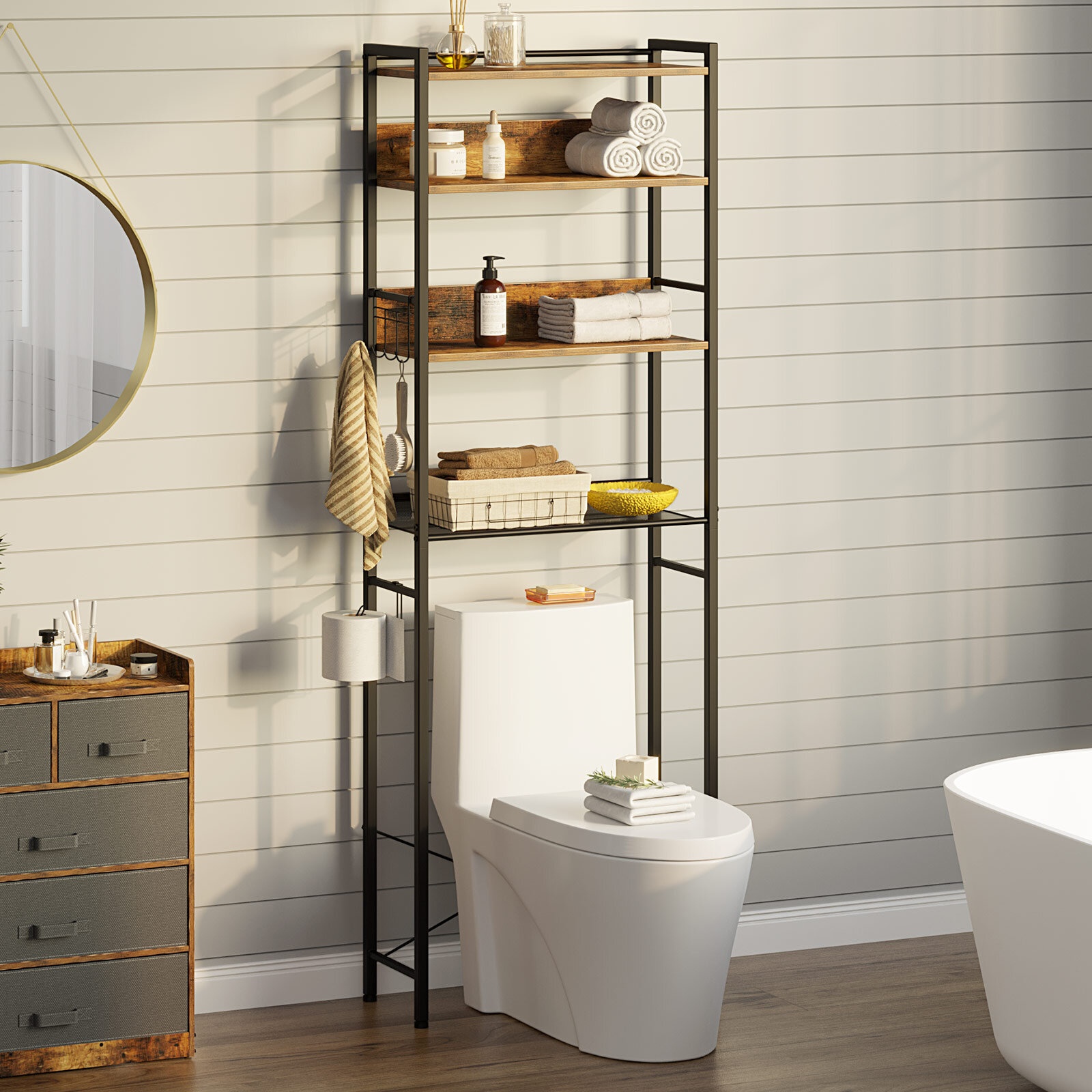 Zenna Home Over the Toilet Storage, Metal Bathroom Spacesaver with 3  Shelves, Cross-Style Storage Cabinet, Easy Assembly, Oil Rubbed Bronze