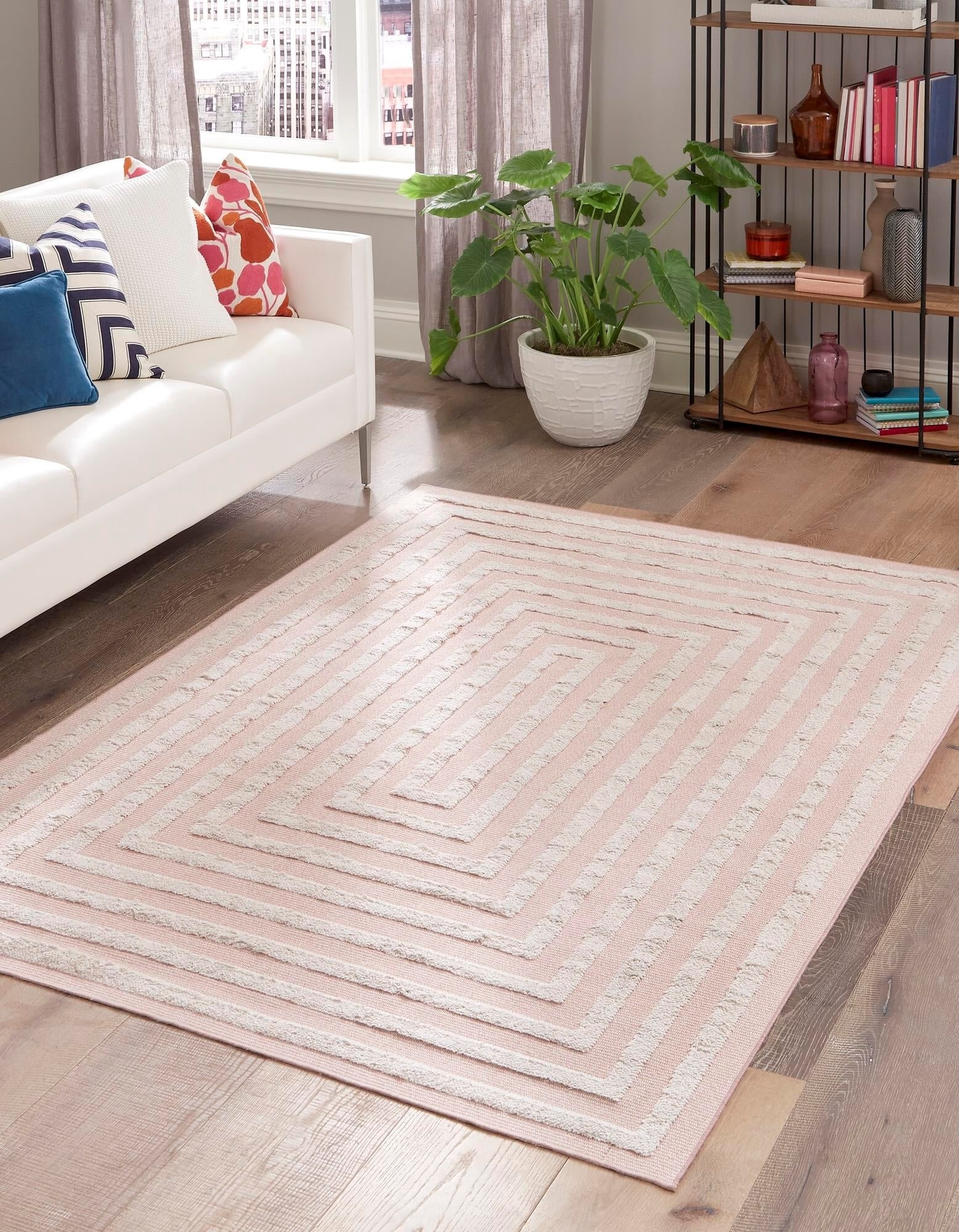 Casa Machine Woven / Power Loomed Cotton Pink Rug