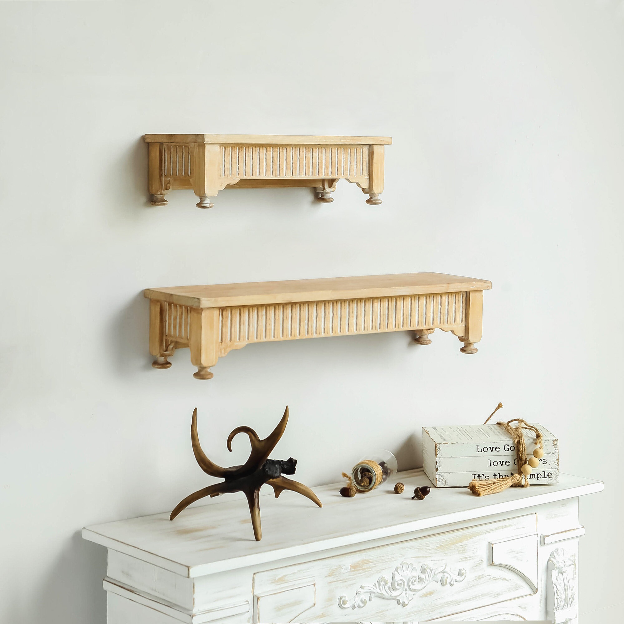 Cassella 2 Piece Rectangle Fir Accent Shelf With Live Edge