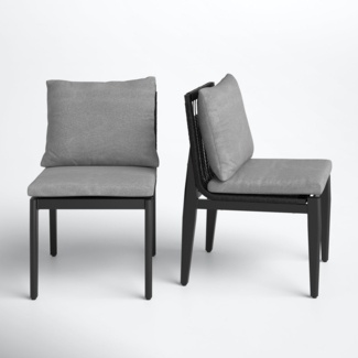 Cayman Outdoor Patio Dining Chairs In Aluminum With Grey Cushions - Set Of 2
