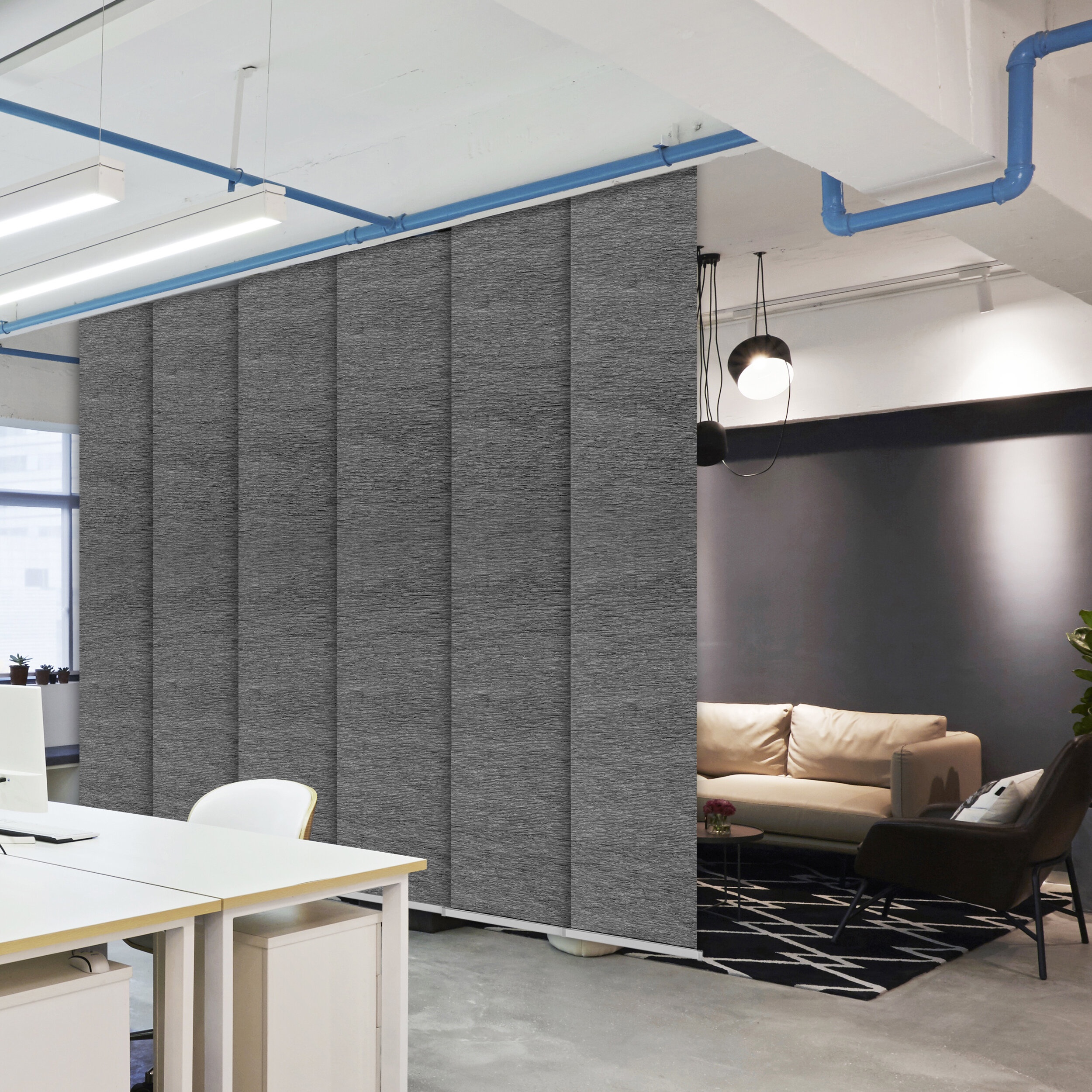 Charcoal Camo 6-Panel Single Rail Panel Track Extendable 48"-84" W x 91.4"H, Panel width 15.75"