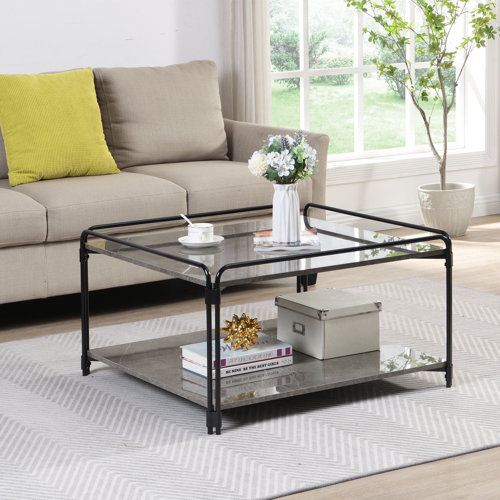 Chari Square Coffee Tables Faux Marble 4 Legs