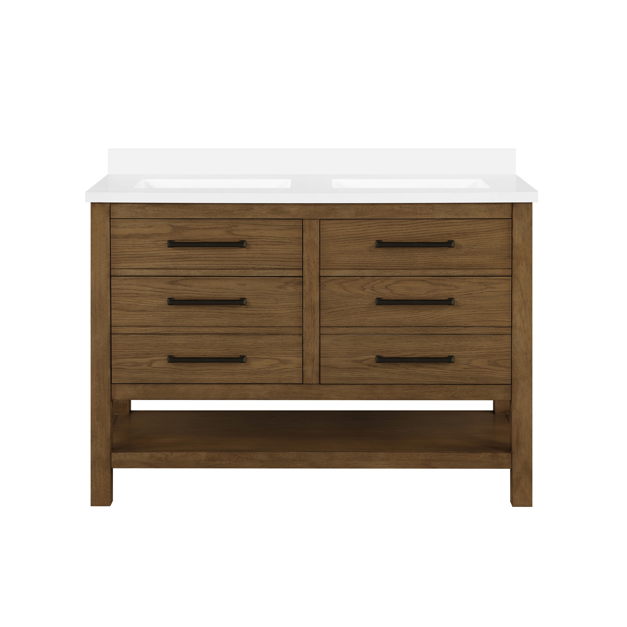 Chase 48 in. Rustic Oak Bathroom Vanity with Double Sink, White Engineered Marble Countertop
