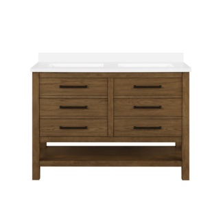 Chase 48 in. Rustic Oak Bathroom Vanity with Double Sink, White Engineered Marble Countertop