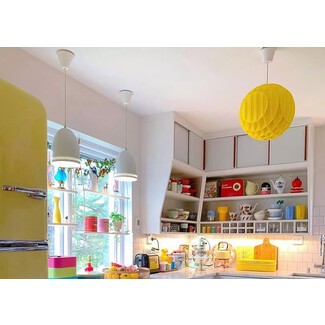 Cheery pendant lights in retro kitchen