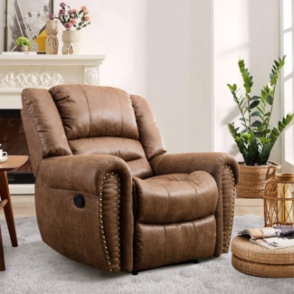 Chemika 40.5''W Classic Super Soft And Oversize Top Leather Manual Recliner With Rivet
