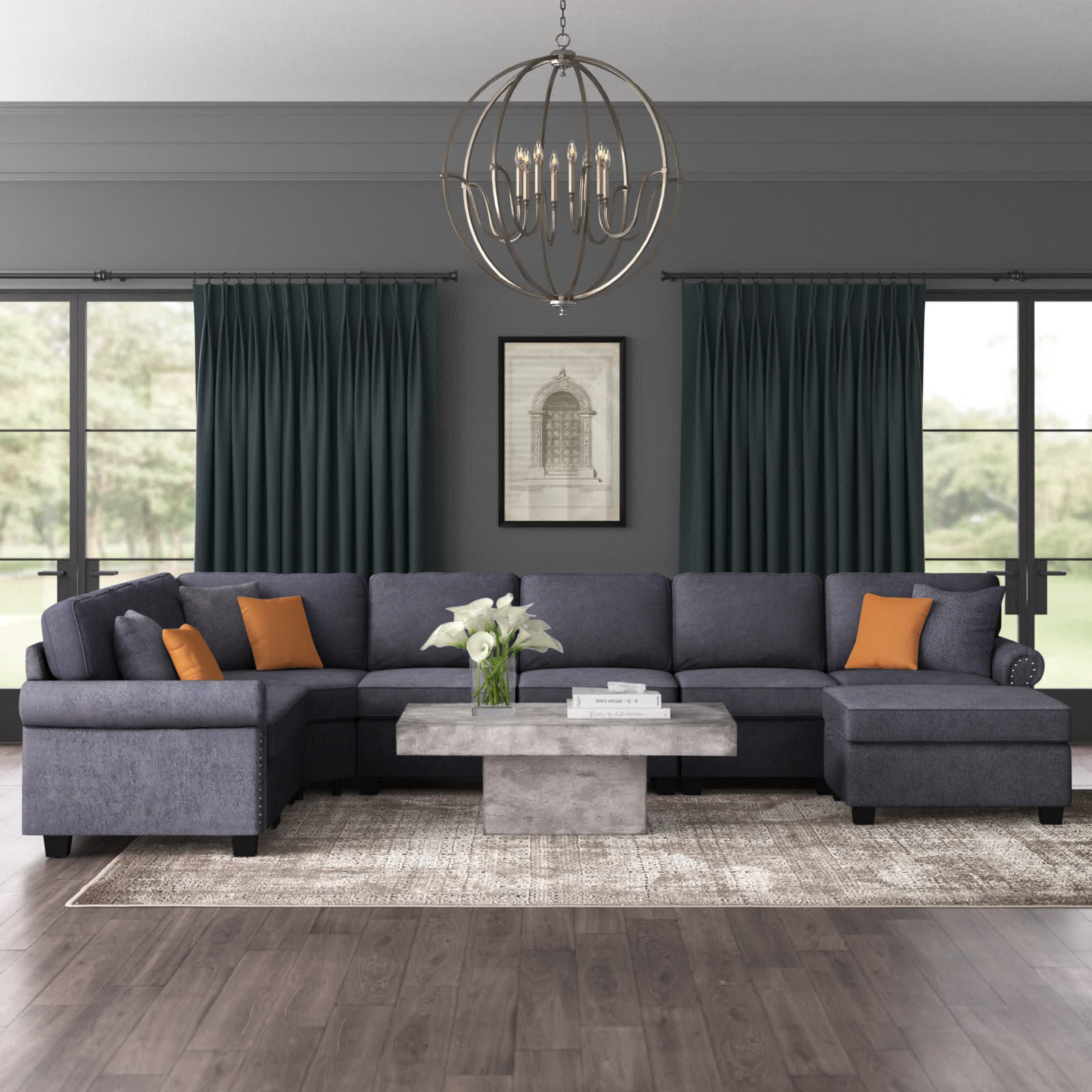 Oversized gray deals sectional couch