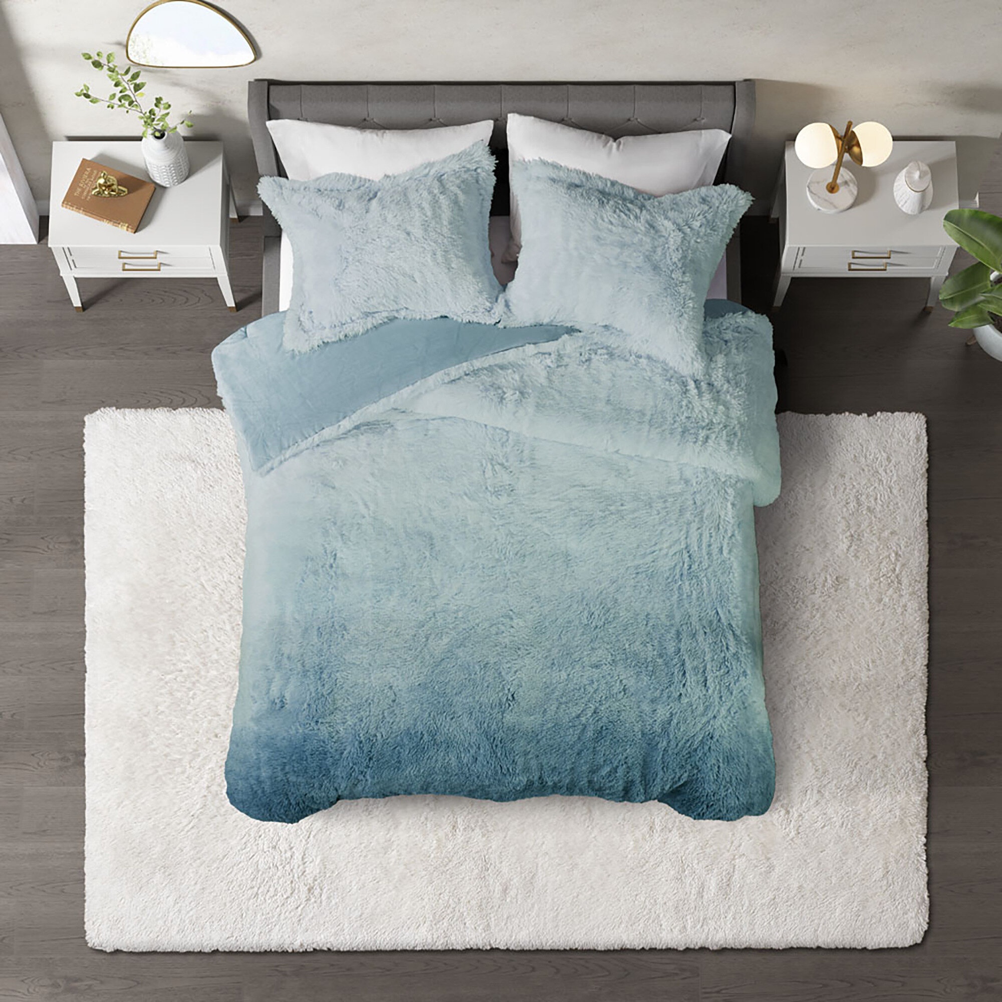 Faux Fur Ombre Stripe Comforter Set