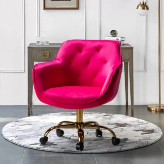 Swivel Accent Chair with Rolling Wheels, Velvet Home Office Desk Chair for  Living Room and Bedroom, Adjustable Modern Tilt Task Chair for Computer Desk,  Fuchsia 