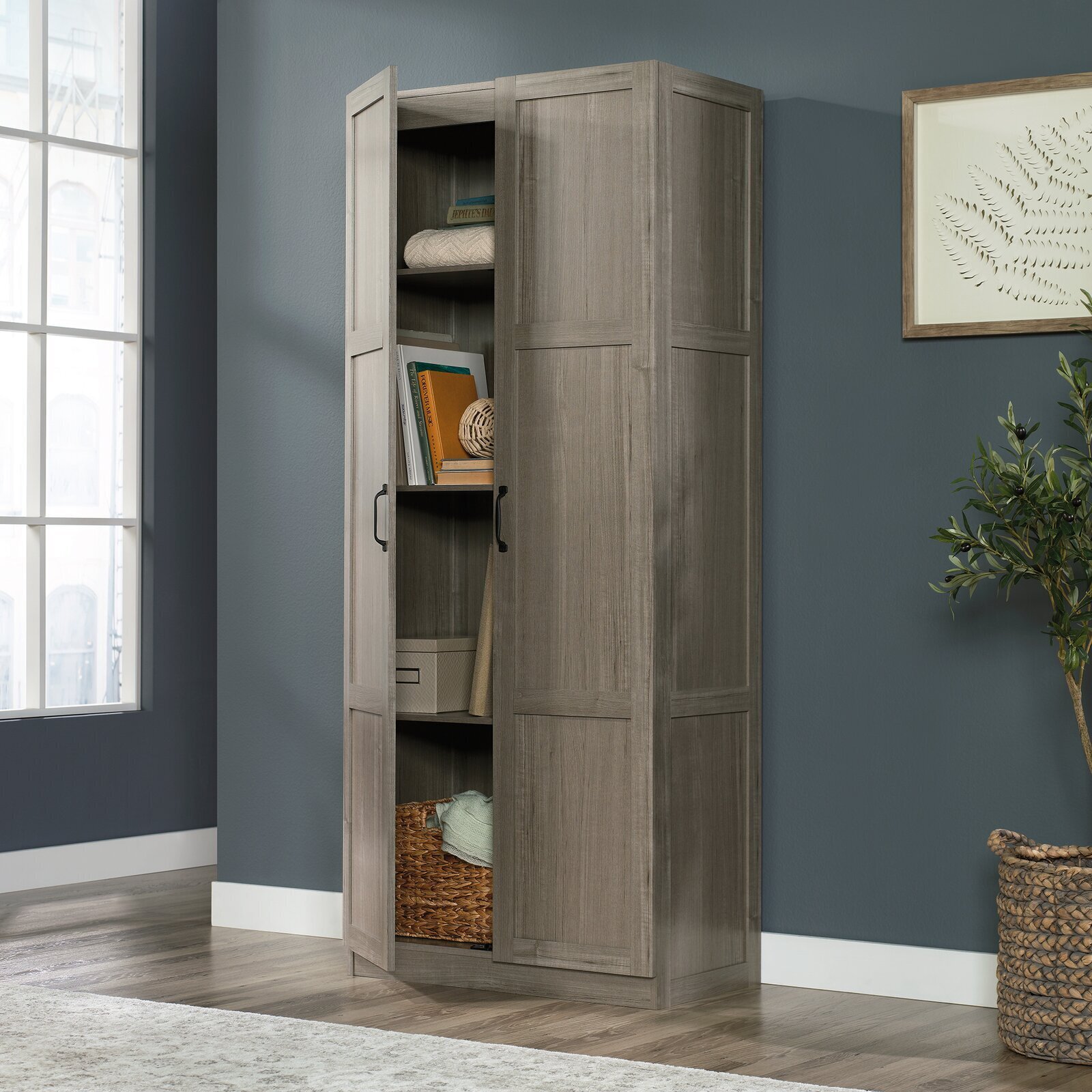 Contemporary Style Tall Wood Storage Cabinets With Doors