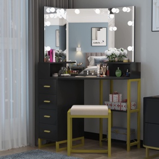 Corner Vanity Set with Three-Fold Mirror